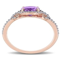 Carat T. G. W. ovalno rezani ametist i karatni T. W. dijamant okruglog reza 14kt prsten s podijeljenom drškom od ružičastog zlata