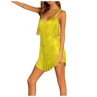 Ljetne haljine za žene modni Mini čvrsti V-izrez haljina žuta L