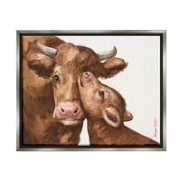 Stupell Industries Saosjećajna goveda majka i beba Cuddle seosko Poljoprivredno zemljište slikarstvo sjaj sivi plutajući uokvireni platneni Print zid Art, dizajn George Dyachenko