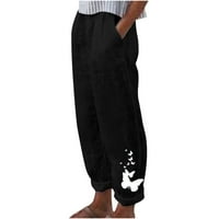 Ženske ljetne Casual labave pamučne i lanene džepne pantalone za štampanje pantalone Tietoc