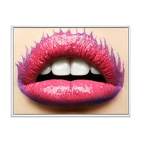 PROIZVODNJA Prekrasna žena usne s ružičastim ružnim ružnom modernim uokvirenim platnom zidnom umjetničkom otiskom
