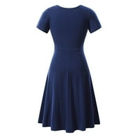 Bazyrey ženske haljine Ljeto kratki rukav Fit & Flare haljine ženske pune casual haljine s V-izrezom Blue