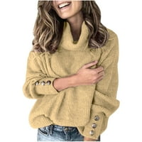 Prodaja džemperi za žene dugme rukav Turtleneck trikotaža jednobojna Casual Jumper pulover ženski jesen
