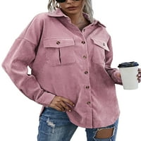 Nokpsedcb ženska somotna košulja Sako djevojka dugmad jednobojna vanjska odjeća s dugim rukavima na reveru s džepovima Pink XL