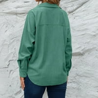 Huaai jakne za žene ženska jesenska i zimska jednobojna Kardiganska košulja Corduroy rever Dugi rukav dugme labavi Sako ženski kaputi zeleni XL