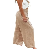 Ljetne ženske široke duge pantalone, dame u stilu slobodnog vremena jednobojne pantalone visokog struka sa širokim nogavicama sa džepom