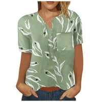 Bluze s printom s V izrezom za slobodno vrijeme ljetni kratki rukavi za žene zeleni 2XL