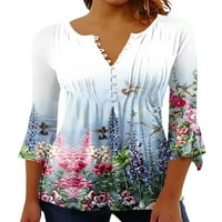 Caprese ženske ljetne majice sa dugmadima rukav V vrat tunika bluza labava majica cvjetni Casual radni
