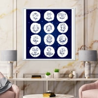 Designart 'Zodiac Diagram & Signs On Blue' Moderni Uramljeni Platneni Zidni Umjetnički Print
