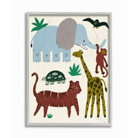 Stupell Industries Šarene safari Životinje Dječja ilustracija Slon Giraffe uokvirena zidna umjetničko
