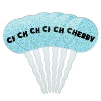 Cherry Cupcake Picks Toppers-Set-Blue Speckles