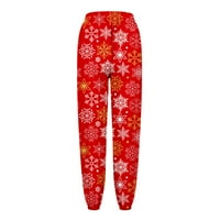 Ženski Božić Print Casual pantalone Drawstring elastični struk Drawstring pantalone sa džepovima Red L