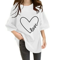 Casual Love Heart štampane dnevne majice za žene jednobojne okruglog vrata kratki rukav T Shirt Loose