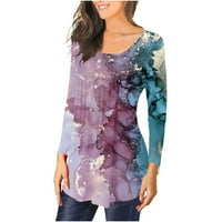 Žene Casual t-shirt štampani Dugi rukav okrugli vrat Ruched pulover bluza Tops Plus Size ženski Tops Dressy