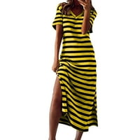 Haljina za žene, Moda ženske labave seksi ljetne rukavice sa štampanim okruglim vratom Mini haljina žuta