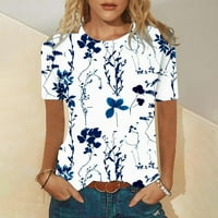 Bigersell ženska ljetna košulja Ženska Moda kratki rukav Retro okrugli vrat štampani labavi vrhovi bluza