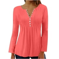 Pink Bluze za žene Poslovne ležerne prilike dugih rukava na vratu Trendy majica Dugme na čvrstom ruffffru