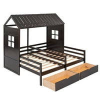 Aukfa Kids House Bed sa dva odvojena platforma - Drveni dvostruki bračni kreveti sa ladicama za pohranu