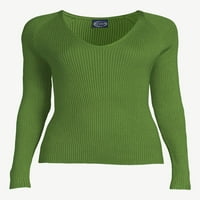 Scoop ženski rebrasti džemper s V izrezom