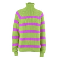 Jeseni džemperi za žene Turtleneck casual dugih rukava Boja blok prugasti pleteni lagani pulover Jumper