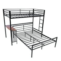 Twin Over Full Metal krevet na sprat sa stolom, merdevinama i kvalitetnim letvicama za spavaću sobu, Crna