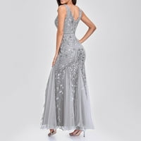 Ljetne haljine za žene dugih rukava moda A-line od punog odmora V-izrez Sivi XL