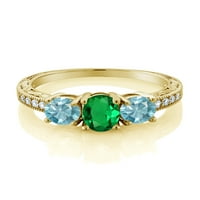 Gem Stone King 2. CT ovalni zeleni nano smaragdni plavi cirkon 18k žuti zlatni srebrni moissinski prsten