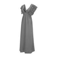 Ženske haljine klirens kratki rukav Maxi modni čvrsti a-Line V-izrez ljetna haljina siva 3xl