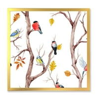 Designart' little Birds and Fall Trees ' tradicionalni uokvireni umjetnički Print