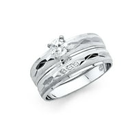 Wellingsale dame od punog 14k bijelog zlata poliranog dijamantskog reza CZ kubni cirkonij zaručnički prsten + vjenčani prsten Svadbeni Set-Veličina 9
