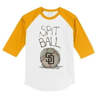 Mladića Tiny Turpap bijeli zlatni San Diego Padres Pljuska lopta 3 4-rukav majica Raglan