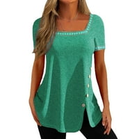 Ženski vrhovi bluza žene kratki rukav Casual čvrste majice kvadratni izrez ljetni zeleni 2XL