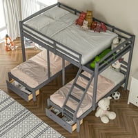 Aukfa Trostruki krevet na sprat, drveni dupli okvir veličine sa fiokama za odlaganje dečije spavaće sobe,