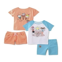 Djeca iz Garanimals djevojke 4-Raglan grafički Tees, Bermuda kratka i pletena kratka, 4-dijelni Set odjeće