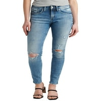 Srebrna Jeans Co. Ženski suki Mid Rise mršavi traperice, Strukne veličine 24-36