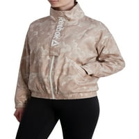 Reebok ženska mrežasta mišićena jakna za tiskanu teku sa prednjim džepovima i prednjim preklopom