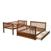 Aukfa krevet na sprat za decu i odrasle, dvostruki drveni okvir kreveta sa fiokama za odlaganje, boja oraha