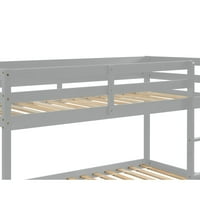 Aukfa krevet na sprat za decu - drveni okvir kreveta sa merdevinama - Twin preko Twin-Grey
