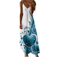 safuny ženska Maxi labava Cami haljina klirens cvjetni oblik srca Print V izrez sarafan Retro Boho plaža