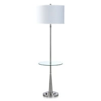GEMMA - metalna podna lampa sa okruglim bistrim staklenim stolom - četkani čelični završetak - van-bijela