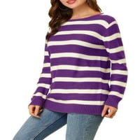 Jedinstveni Široki džemper za žene s prugama okruglog vrata