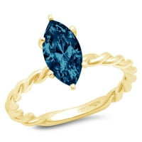 2.0ct Marquise Cut Prirodni London Blue Topaz 14K žuti zlatni godišnjički angažman prsten veličine 3,75