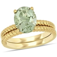 Miabella ženski 2-karatni T. G. W. ovalno rezani zeleni kvarcni 14kt zaručnički prsten od žutog zlata sa dvostrukom trakom pasijansa