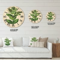 Designart 'drevni zeleni listovi biljke VI' tradicionalni drveni zidni sat