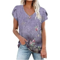 FPQTRO Womens Plus Veličina veličine pod modnim ženskim Ljetnim V-izrezom Kratki rukav Ispis Ležerne bluze
