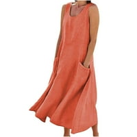 BUIgtTklOP ljetne haljine za žene, ženska ljetna moda Casual jednobojna pamučna posteljina duga haljina