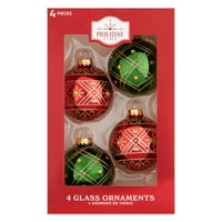 Vrijeme praznika Božić crvena i zelena sa sjajem i perlama staklena kugla viseći ukras, kutija od 4 komada