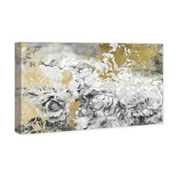 Wynwood Studio Abstract Wall Art Canvas Prints' Silver and Gold Camellias ' Flowers-Grey, Gold