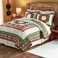 Mainstays Poinsettia crveni i zeleni štampani posteljina jorgan Set, svaki