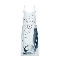 ABCNATURE Žene Ležerne ljetne leptir Print haljina bez rukava Duga haljina Srednja struka V-izrez Slice
